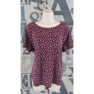 LOFT Ann Taylor Shirttail Short Sleeve Knit Top Women XL Wine Red Stretch